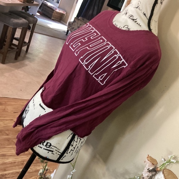 Pink by Victoria Secret long sleeve crop top maroon size XS - Picture 6 of 9